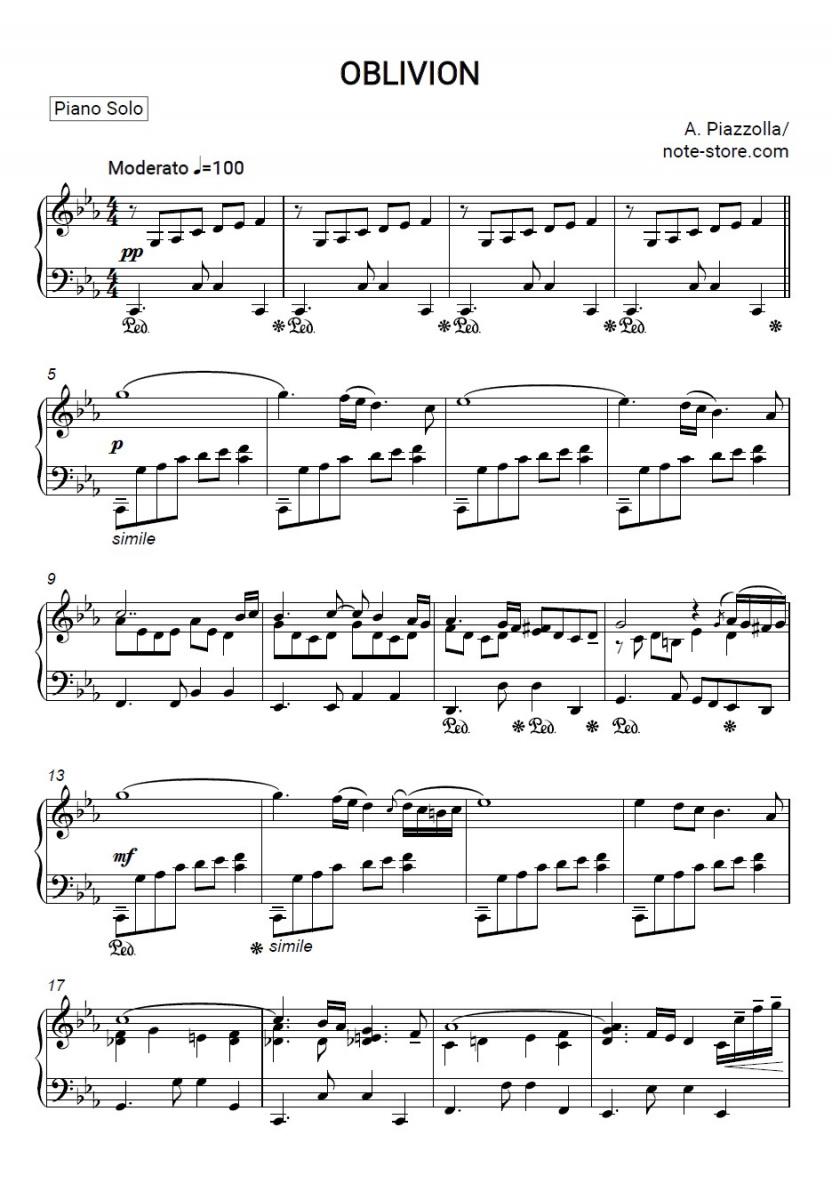 Oblivion - Astor Piazzolla Piano Sheet Music - Piano.Solo