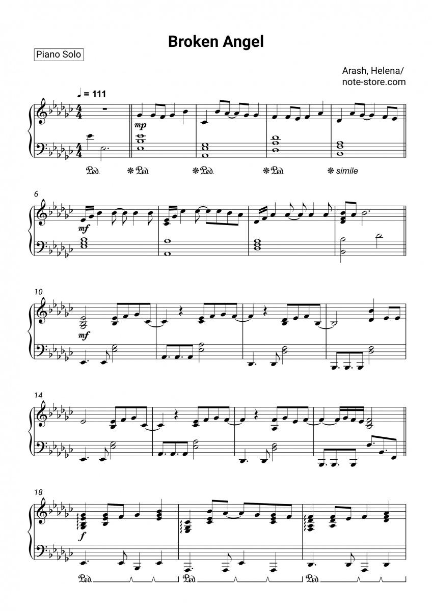 Broken Angel - Arash, Helena Piano Sheet Music - Piano.Solo