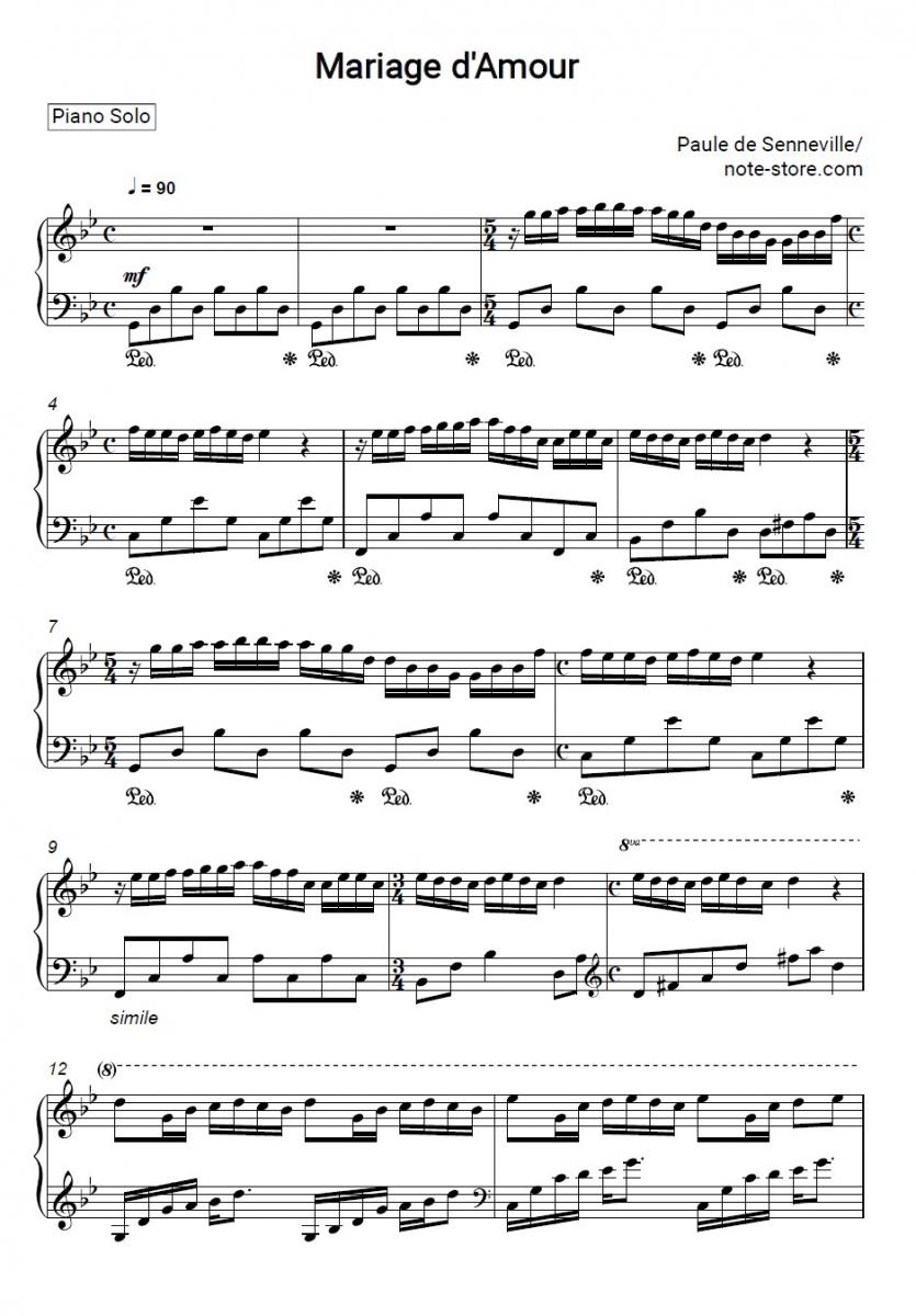 Mariage D'Amour - Richard Clayderman Piano Sheet Music - Piano.Solo