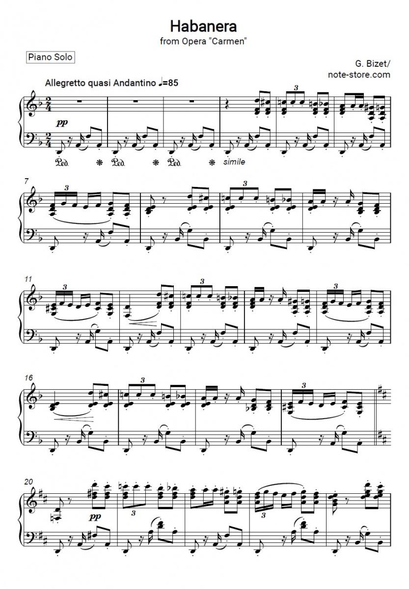 Habanera (from the opera Carmen) - Georges Bizet Piano Sheet Music - Piano.Solo