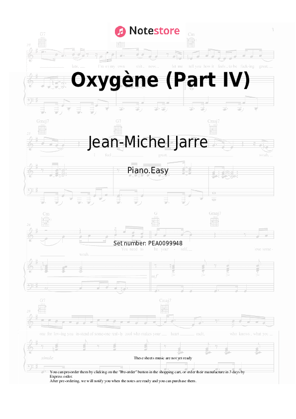 Oxygène (Part IV) - Jean-Michel Jarre Piano Sheet Music Easy - Piano.Easy