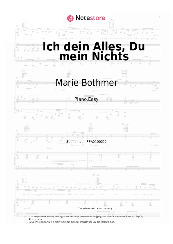 Ich dein Alles, Du mein Nichts - Marie Bothmer Piano Sheet Music Easy - Piano.Easy