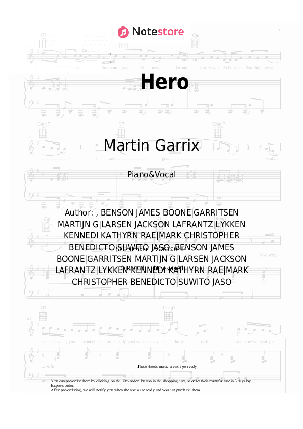 Hero - Martin Garrix, JVKE Piano Sheet Music with the Voice part - Piano&Vocal