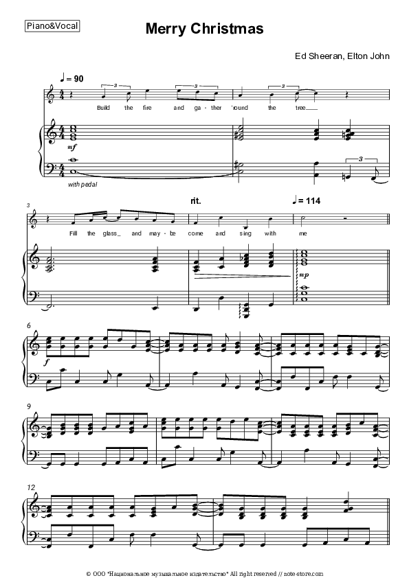 Merry Christmas - Ed Sheeran, Elton John Piano Sheet Music with the Voice part - Piano&Vocal