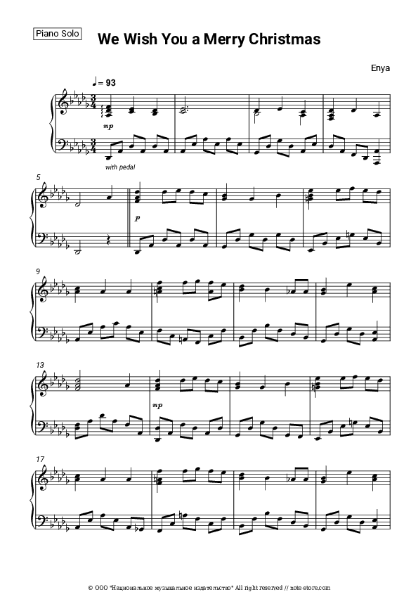 We Wish You a Merry Christmas - Enya Piano Sheet Music - Piano.Solo