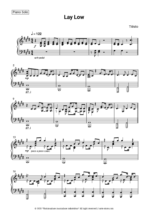 Lay Low - Tiësto Piano Sheet Music - Piano.Solo