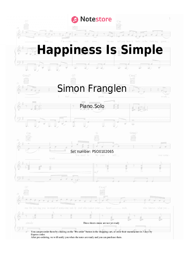 Happiness Is Simple - Simon Franglen Piano Sheet Music - Piano.Solo