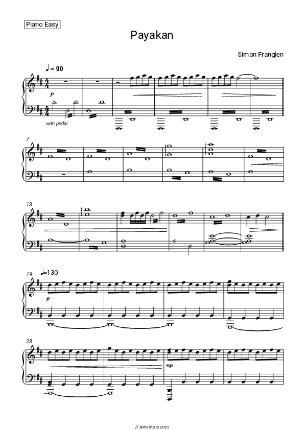 Payakan - Simon Franglen Piano Sheet Music Easy - Piano.Easy