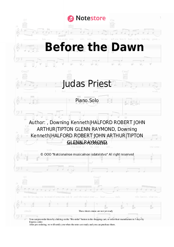 Before the Dawn - Judas Priest Piano Sheet Music - Piano.Solo