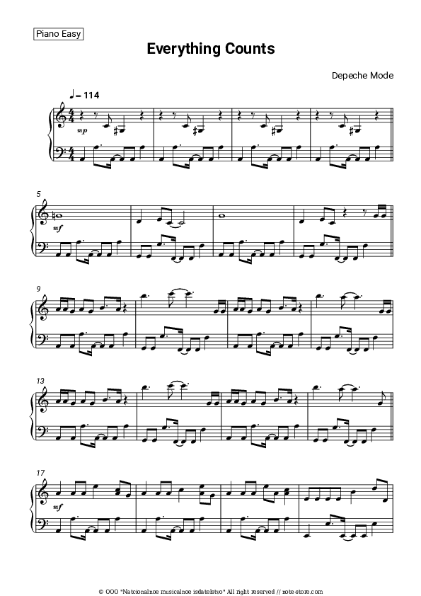 Everything Counts - Depeche Mode Piano Sheet Music Easy - Piano.Easy