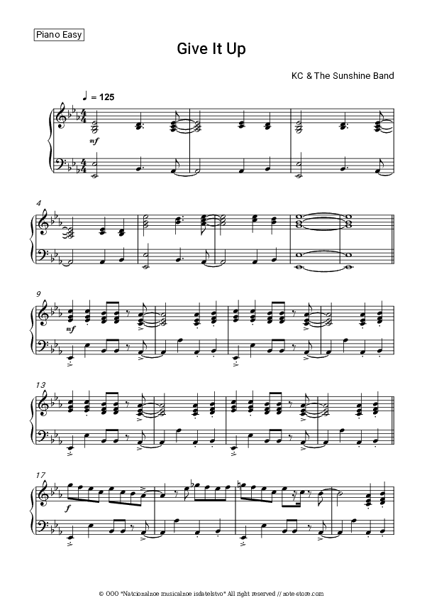 Give It Up - KC & The Sunshine Band Piano Sheet Music Easy - Piano.Easy