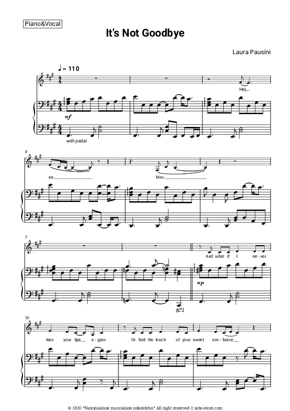 It's Not Goodbye - Laura Pausini Piano Sheet Music with the Voice part - Piano&Vocal