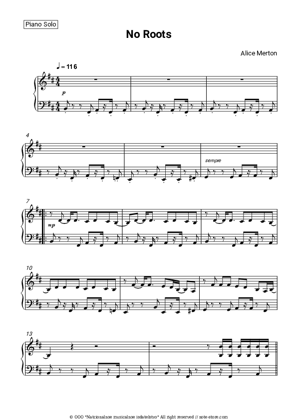 No Roots - Alice Merton Piano Sheet Music - Piano.Solo