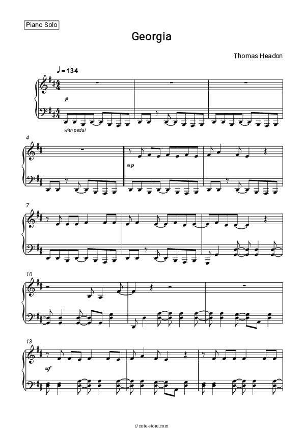 Georgia - Thomas Headon Piano Sheet Music - Piano.Solo