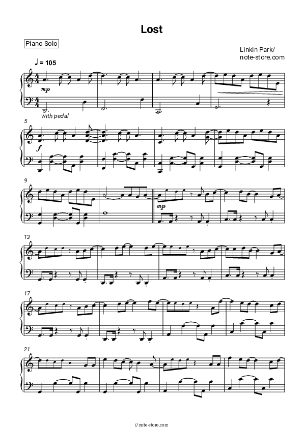 Lost - Linkin Park Piano Sheet Music - Piano.Solo