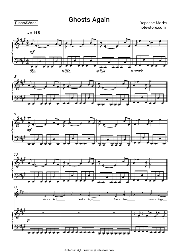 Ghosts Again - Depeche Mode Piano Sheet Music with the Voice part - Piano&Vocal