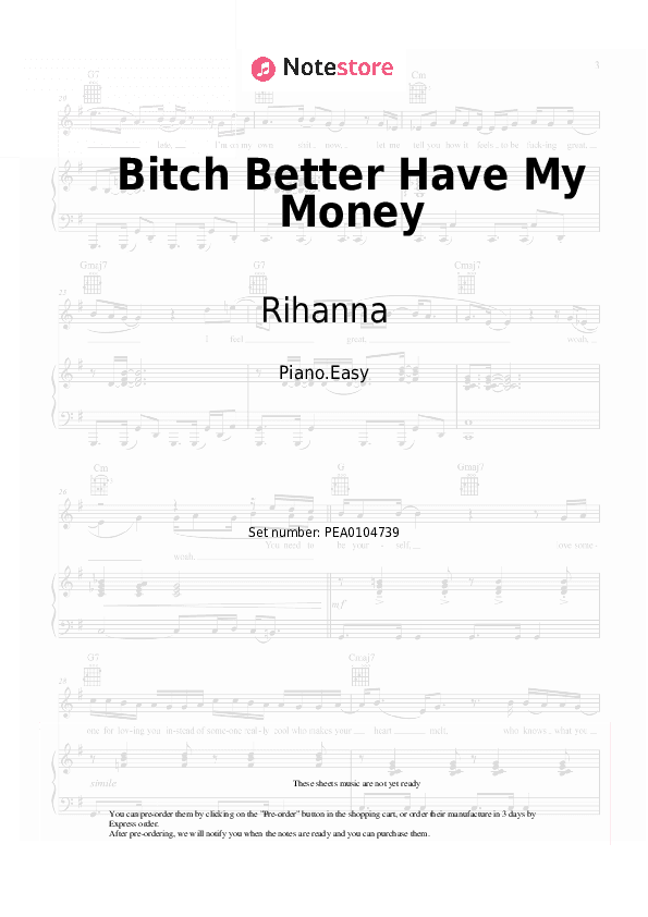Bitch Better Have My Money - Rihanna Piano Sheet Music Easy - Piano.Easy