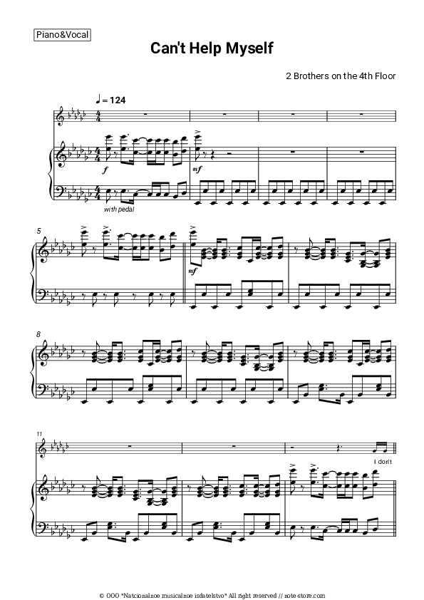 Can't Help Myself - 2 Brothers on the 4th Floor Piano Sheet Music with the Voice part - Piano&Vocal