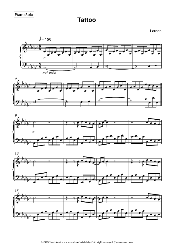 Tattoo - Loreen Piano Sheet Music - Piano.Solo