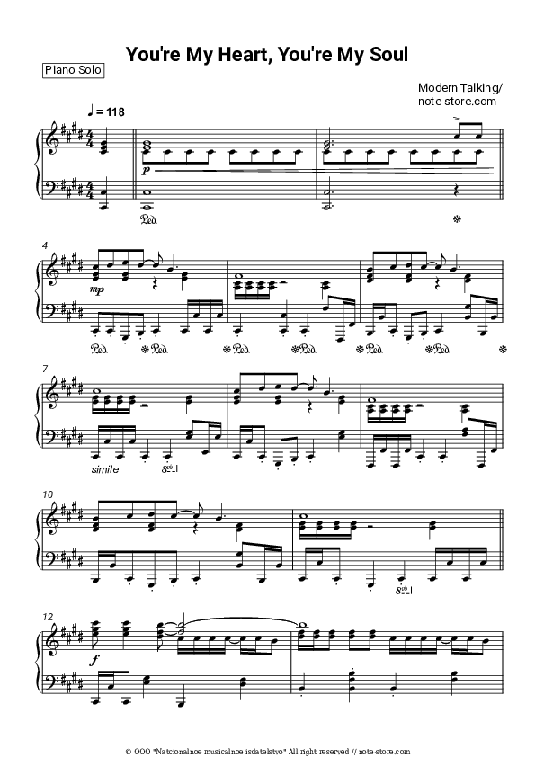 You're My Heart, You're My Soul - Modern Talking Piano Sheet Music - Piano.Solo