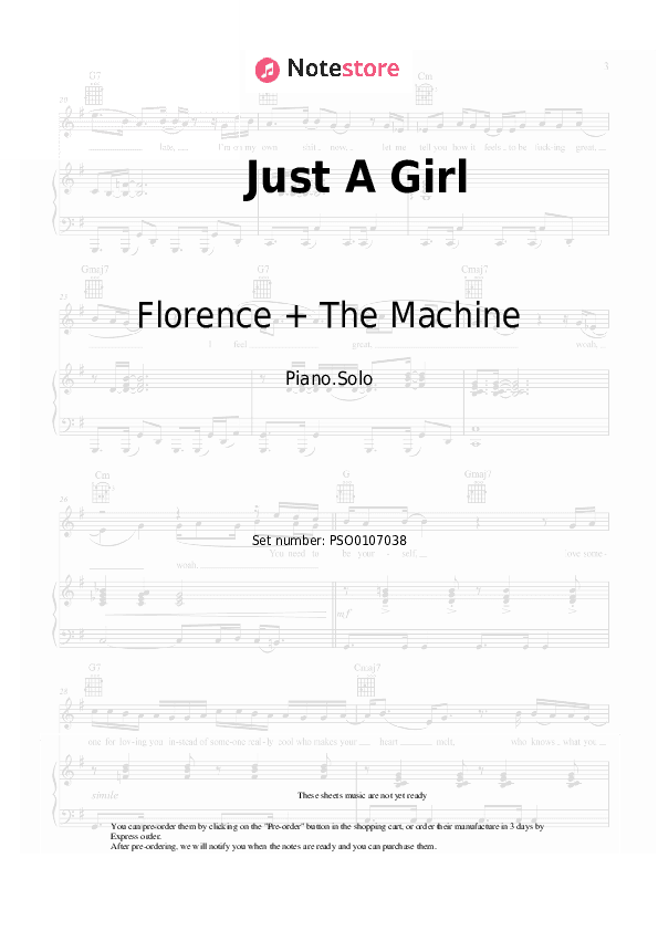 Just A Girl - Florence + The Machine Piano Sheet Music - Piano.Solo