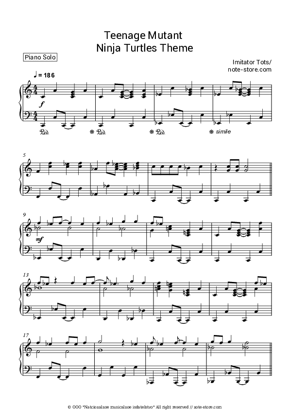 Teenage Mutant Ninja Turtles theme - Imitator Tots Piano Sheet Music - Piano.Solo