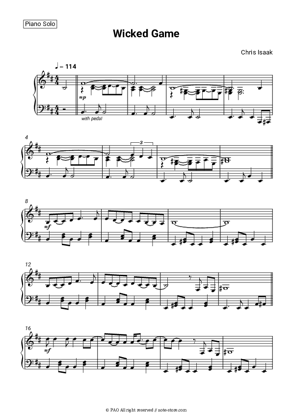 Wicked Game - Chris Isaak Piano Sheet Music - Piano.Solo