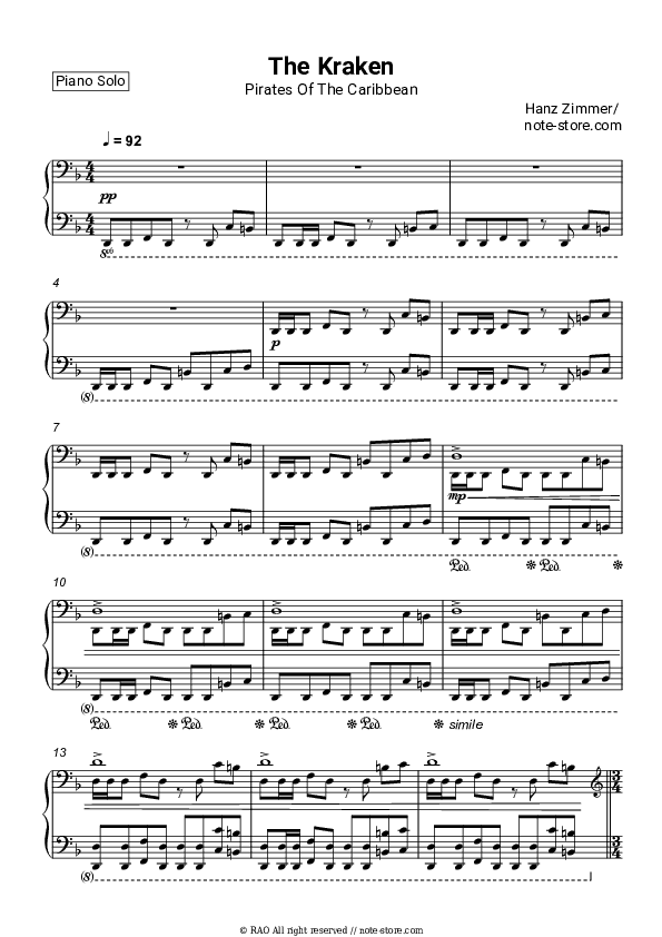 The Kraken - Hans Zimmer Piano Sheet Music - Piano.Solo