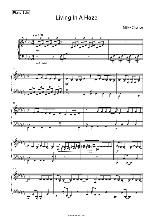 Living In A Haze - Milky Chance Piano Sheet Music - Piano.Solo