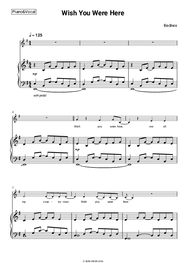 Wish You Were Here - Rednex Piano Sheet Music with the Voice part - Piano&Vocal