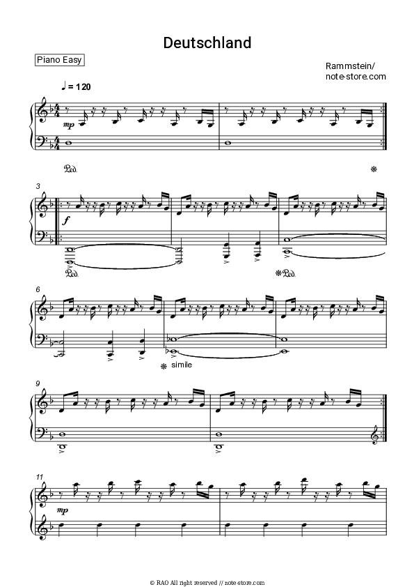 Deutschland - Rammstein Piano Sheet Music Easy - Piano.Easy