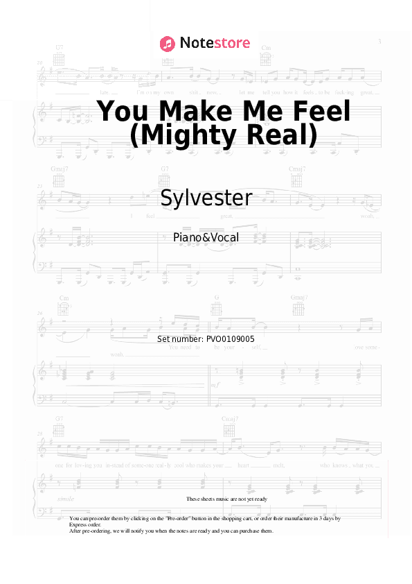 You Make Me Feel (Mighty Real) - Sylvester Piano Sheet Music with the Voice part - Piano&Vocal