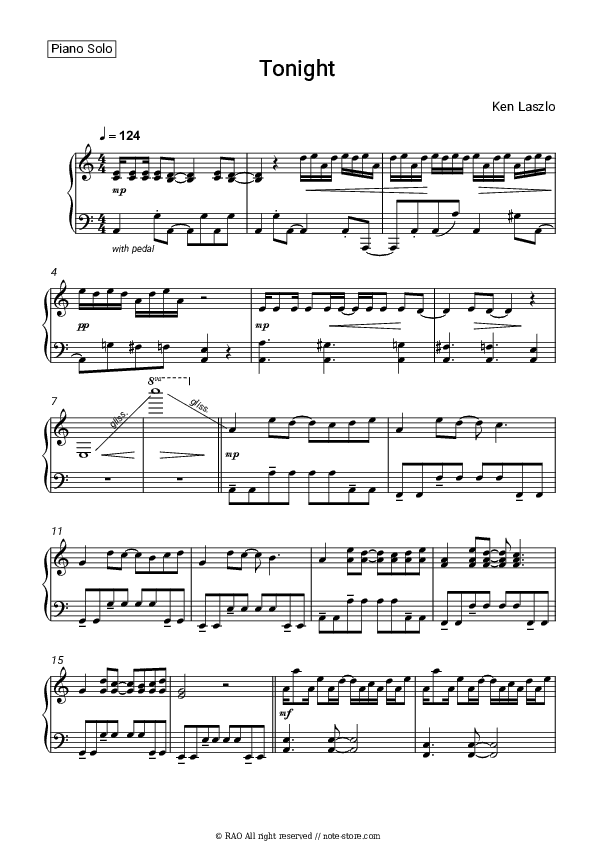 Tonight - Ken Laszlo Piano Sheet Music - Piano.Solo
