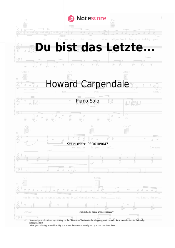 Du bist das Letzte... - Howard Carpendale Piano Sheet Music - Piano.Solo