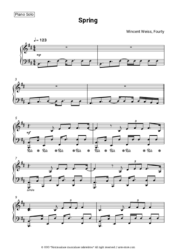 Spring - Wincent Weiss, Fourty Piano Sheet Music - Piano.Solo