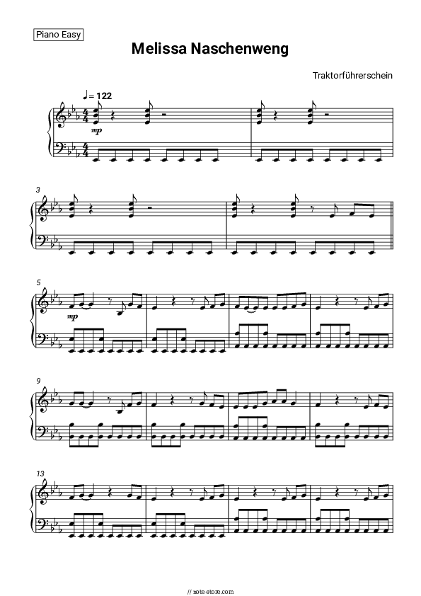 Traktorführerschein - Melissa Naschenweng Piano Sheet Music Easy - Piano.Easy