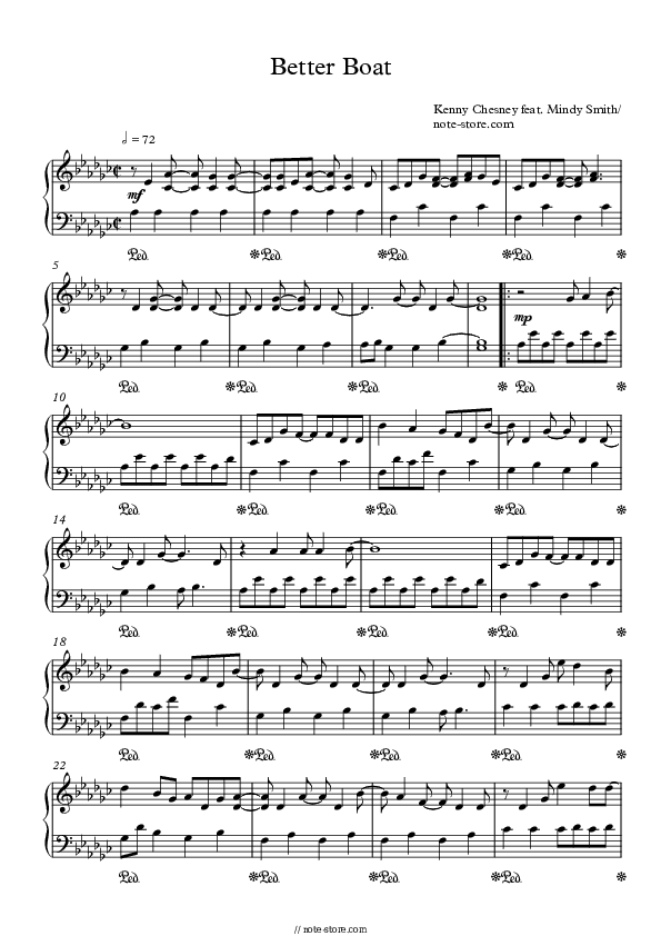 Better Boat (feat. Mindy Smith) - Kenny Chesney Piano Sheet Music - Piano.Solo