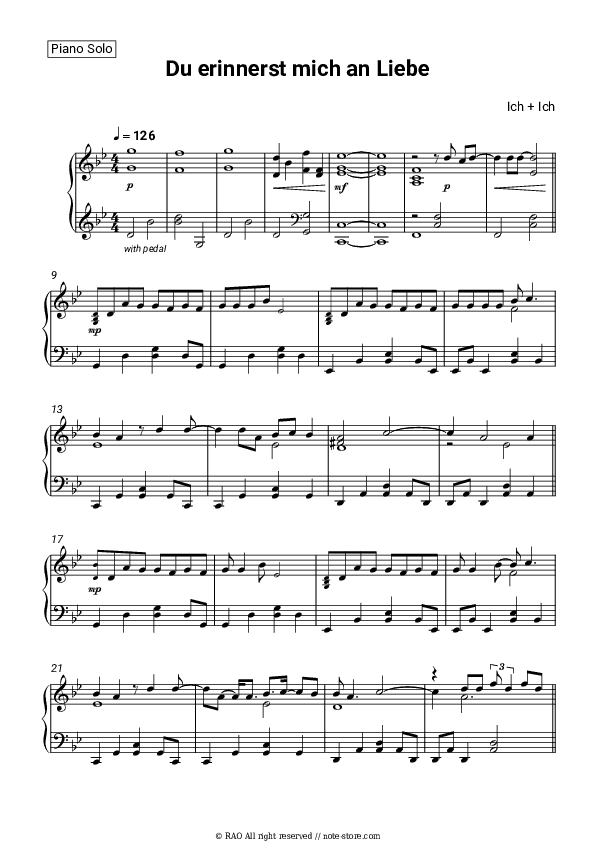 Du erinnerst mich an Liebe - Ich + Ich Piano Sheet Music - Piano.Solo