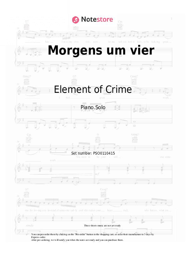 Morgens um vier - Element of Crime Piano Sheet Music - Piano.Solo