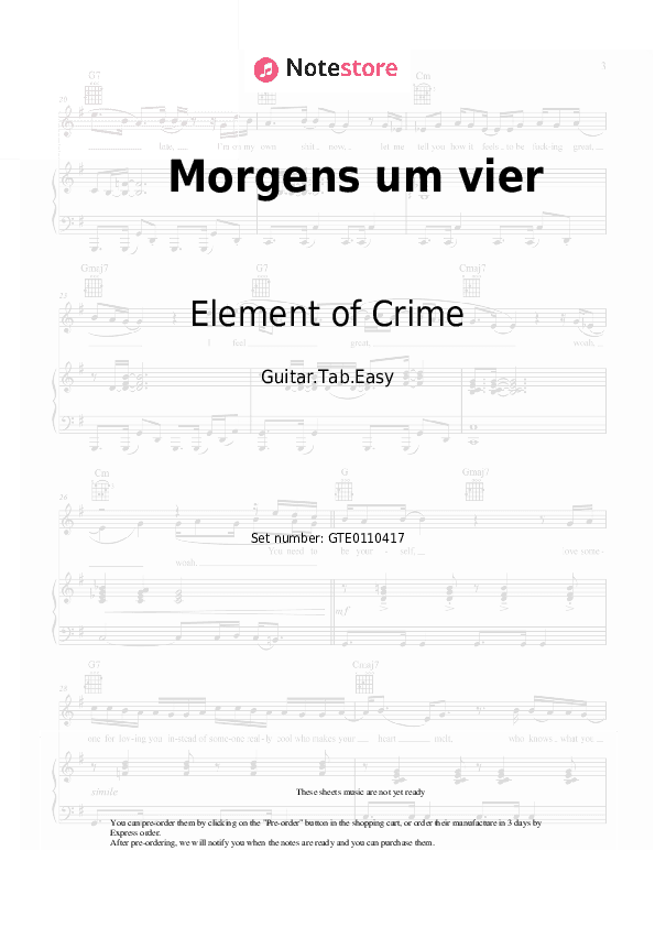 Morgens um vier - Element of Crime Tabs Easy - Guitar.Tab.Easy