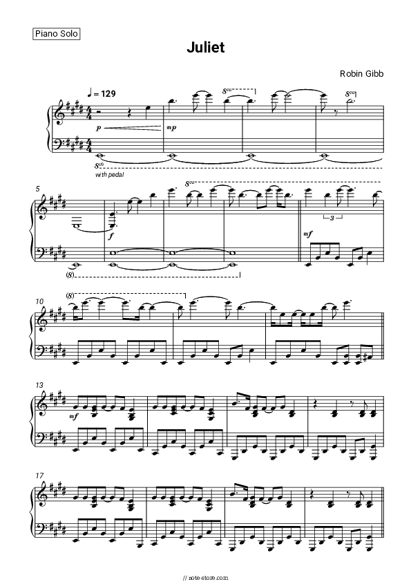 Juliet - Robin Gibb Piano Sheet Music - Piano.Solo