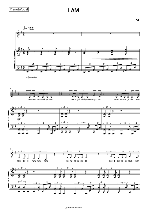 I AM - IVE Piano Sheet Music with the Voice part - Piano&Vocal