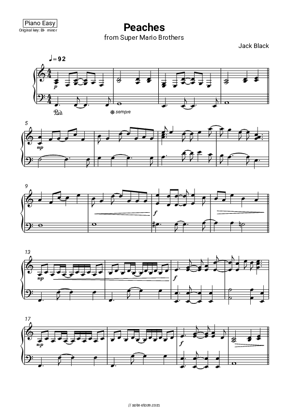 Peaches (from The Super Mario Bros. Movie) - Jack Black Piano Sheet Music Easy - Piano.Easy