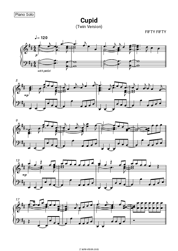 Cupid (Twin Version) - FIFTY FIFTY Piano Sheet Music - Piano.Solo