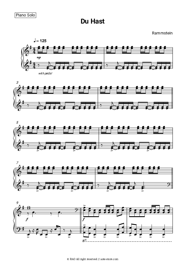 Du Hast - Rammstein Piano Sheet Music - Piano.Solo
