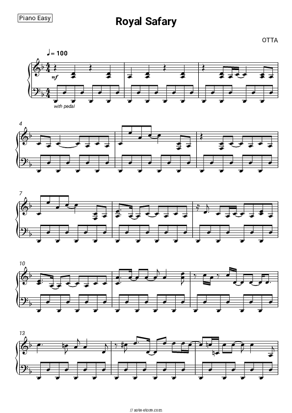 Royal Safary - OTTA Piano Sheet Music Easy - Piano.Easy
