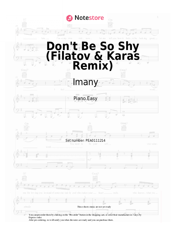 Don't Be So Shy (Filatov & Karas Remix) - Imany Piano Sheet Music Easy - Piano.Easy