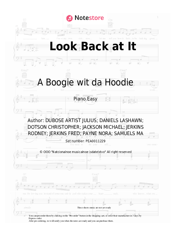Look Back at It - A Boogie wit da Hoodie Piano Sheet Music Easy - Piano.Easy