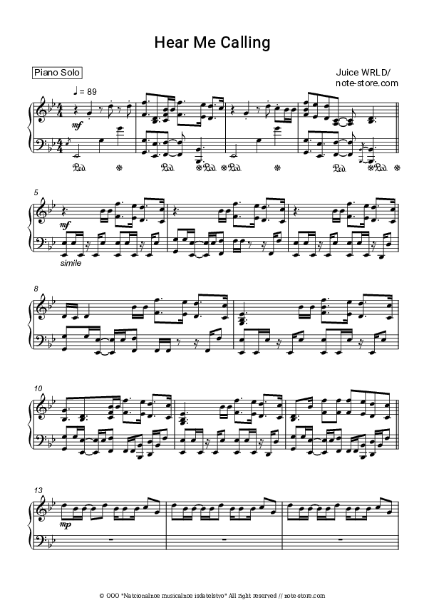 Hear Me Calling - Juice WRLD Piano Sheet Music - Piano.Solo