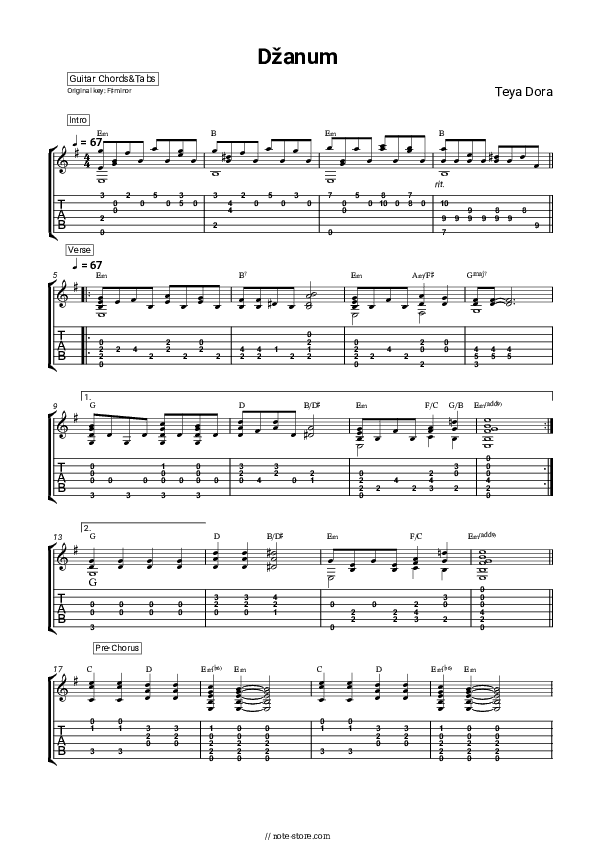 Džanum - Teya Dora Chords and Tabs - Guitar.Chords&Tabs